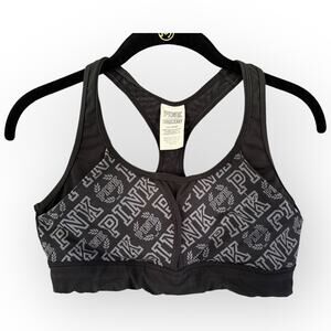 Victoria's Secret Pink Ultimate Logo Black Sports Bra w/ Sheer Middle - L | 64